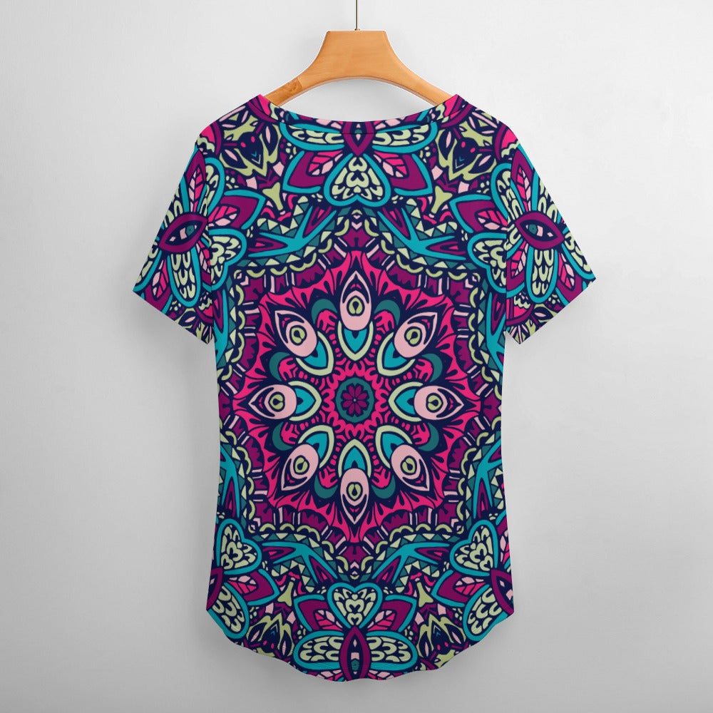 2024 New V Neck Short-sleeve Women Shirt Printed