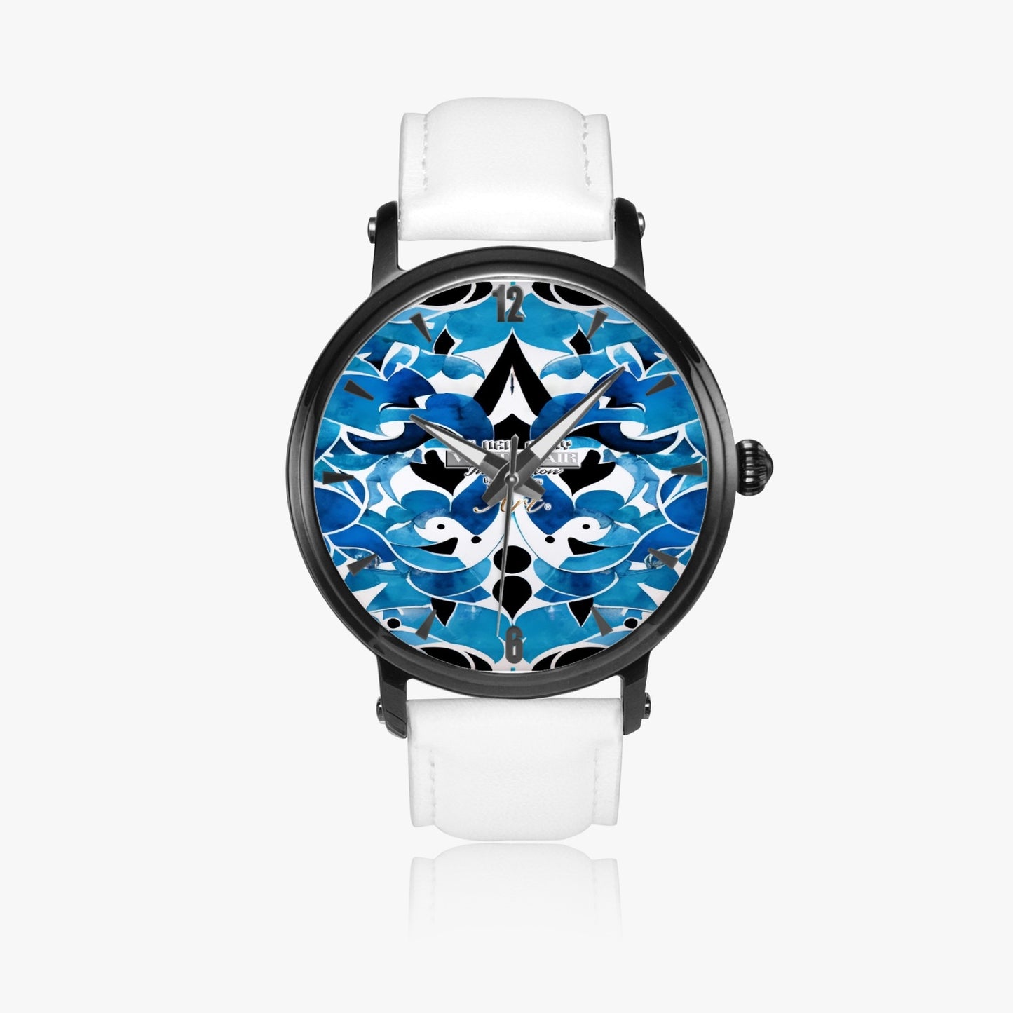 Silver grey white hair inspiration abstract pattern 46mm Unisex Automatic Watch(Black)