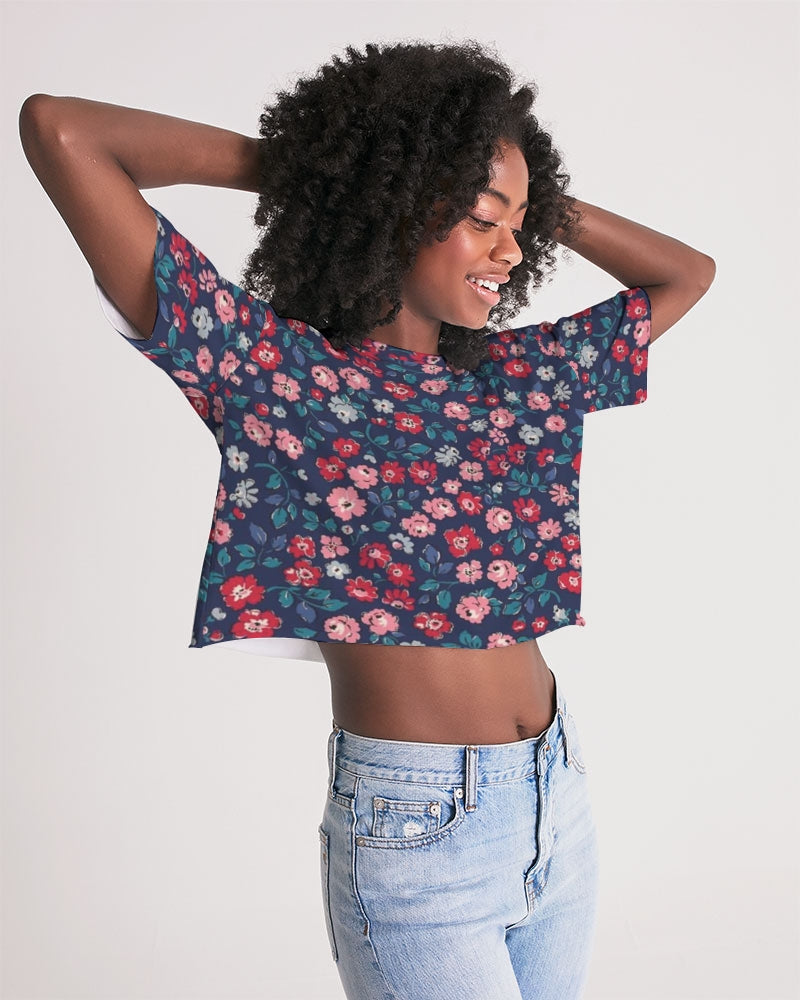 Midnight blue pretty glance.  Women's All-Over Print Lounge Cropped Tee