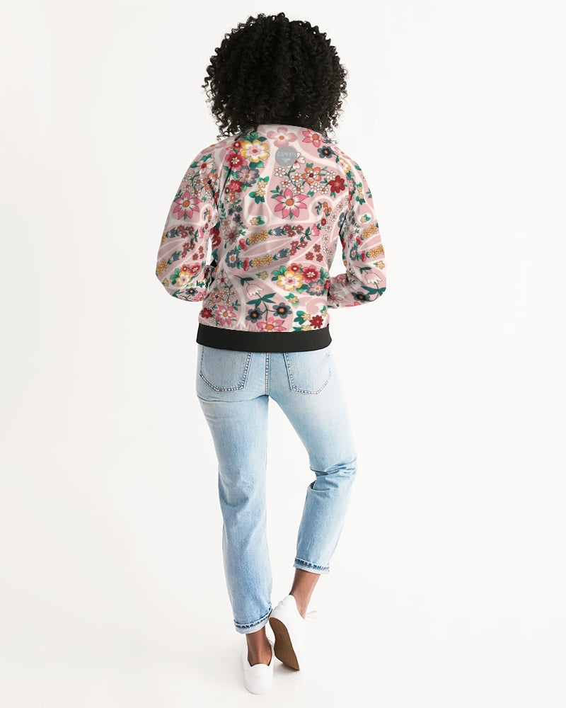 Pink abstract Pretty Sisters Women's All-Over Print Bomber Jacket