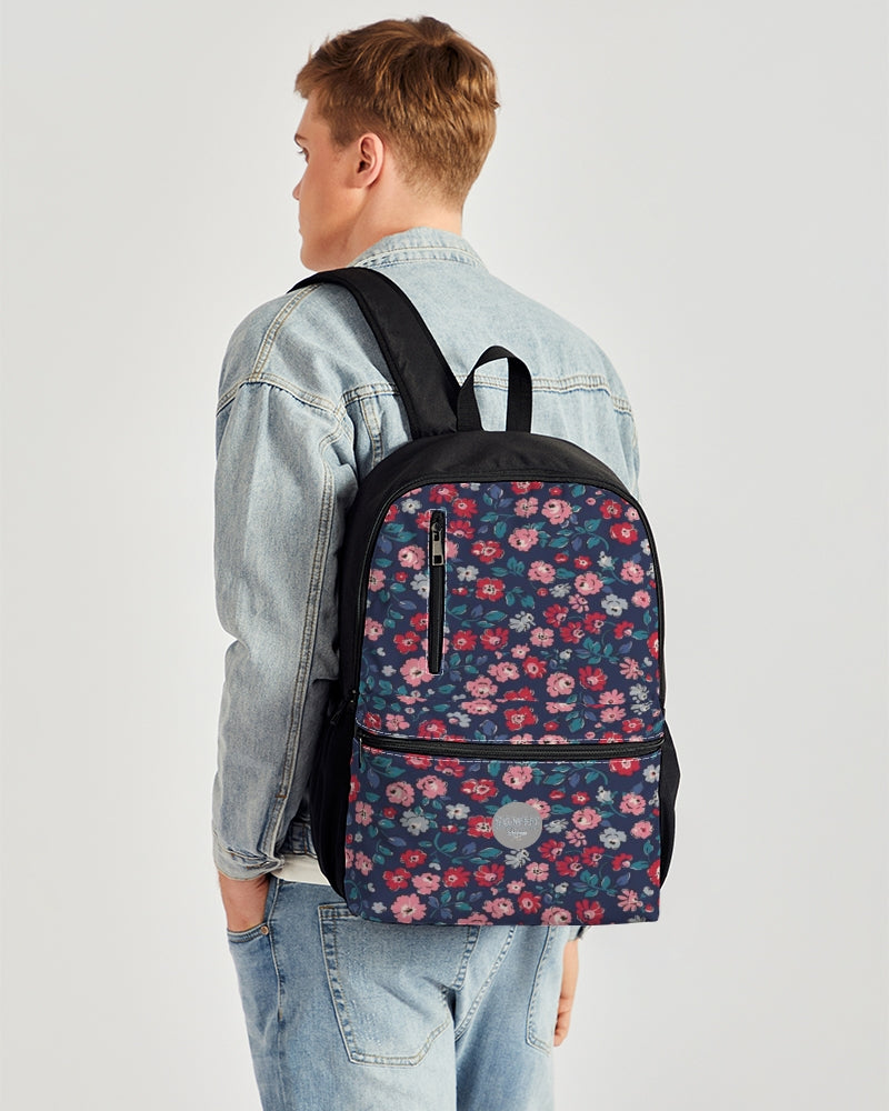 Midnight blue pretty glance.  Duo-Zip Front Canvas Backpack