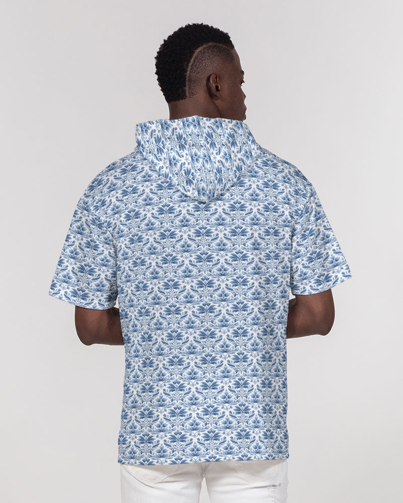 light blue Royal patten  Men's All-Over Print Premium Heavyweight Short Sleeve Hoodie