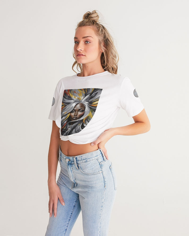 Black Sister Collection [Part 1 ] Women's All-Over Print Twist-Front Cropped Tee