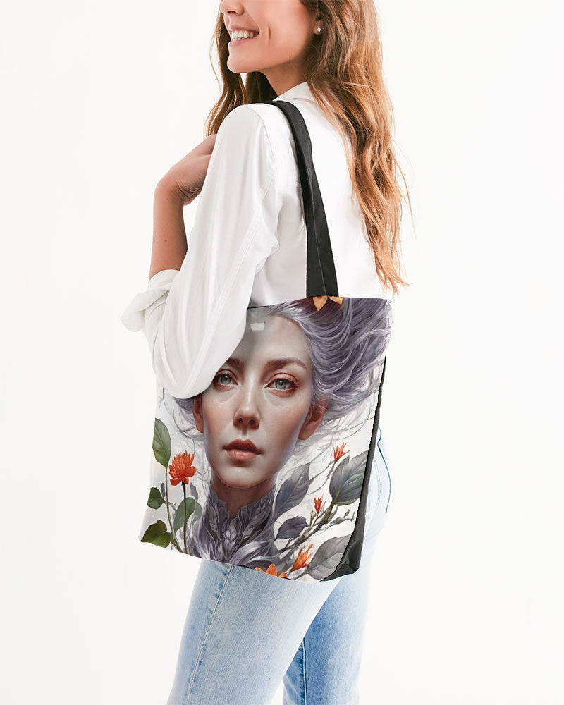 Beautiful white sister grey hair blossom Canvas Zip Tote