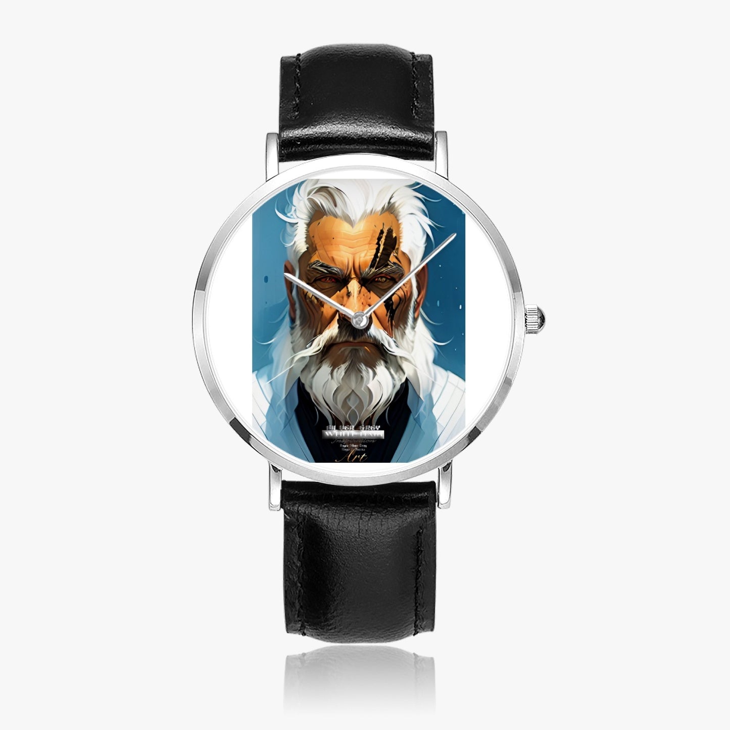 Silver bearded warrior. Hot Selling Ultra-Thin Leather Strap Quartz Watch (Silver)