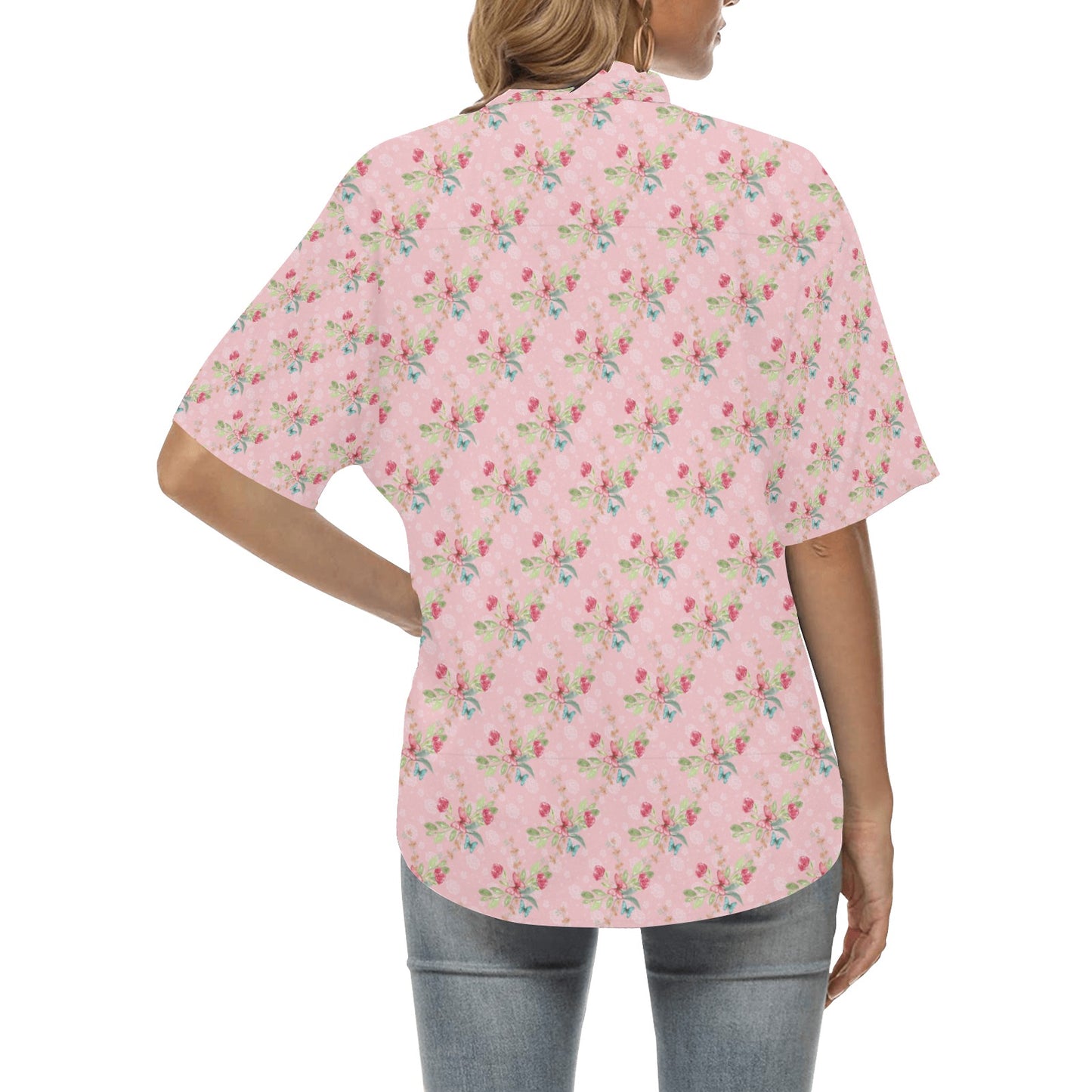 All Over Print Hawaiian pink butterfly Shirt for Women (T58)