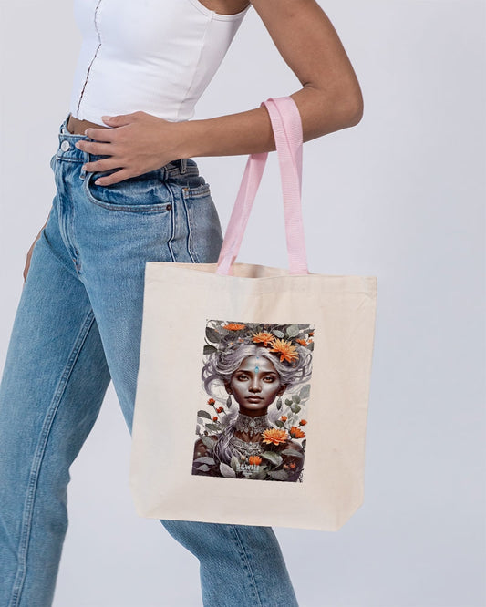 Blossom Indian Grey sister Canvas Tote with Contrast-Color Handles | Q-Tees