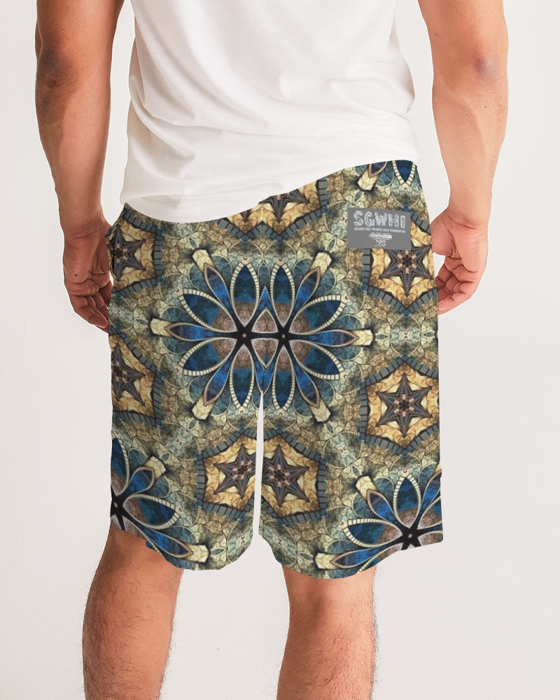 Green & Dark Blue almost star pattern. Men's All-Over Print Jogger Shorts