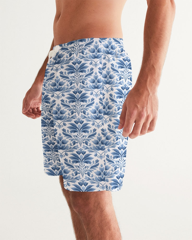 light blue Royal patten  Men's All-Over Print Swim Trunk