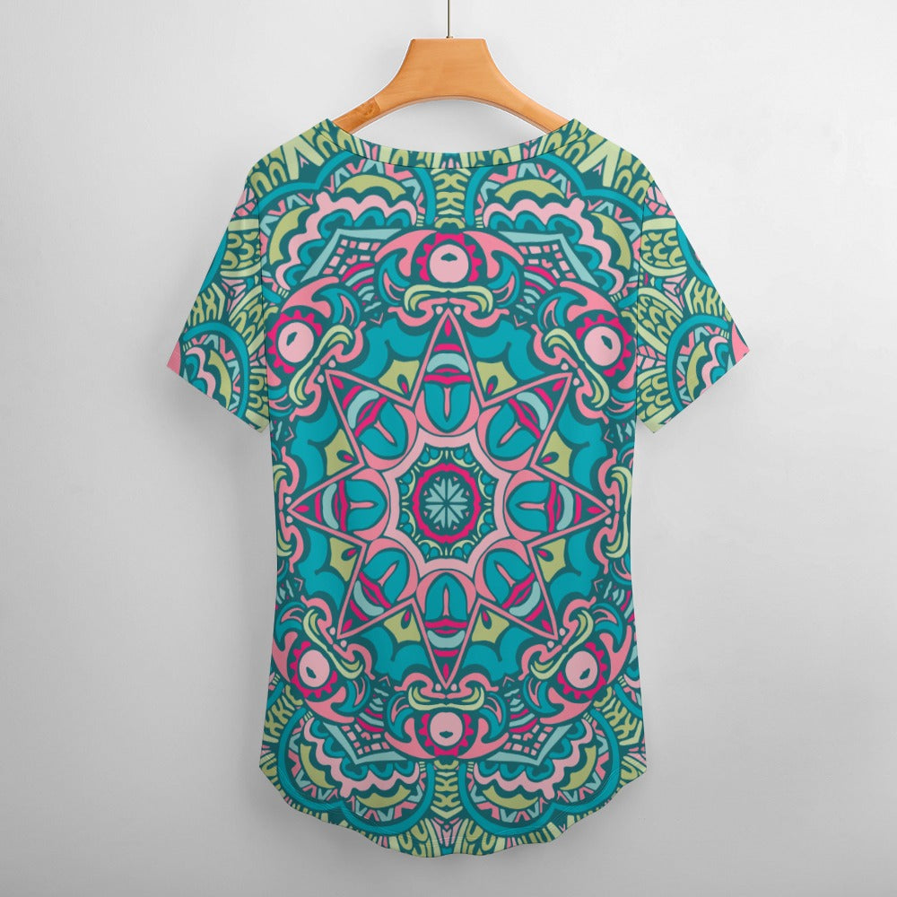 2024 New V Neck Short-sleeve Women Shirt Printed