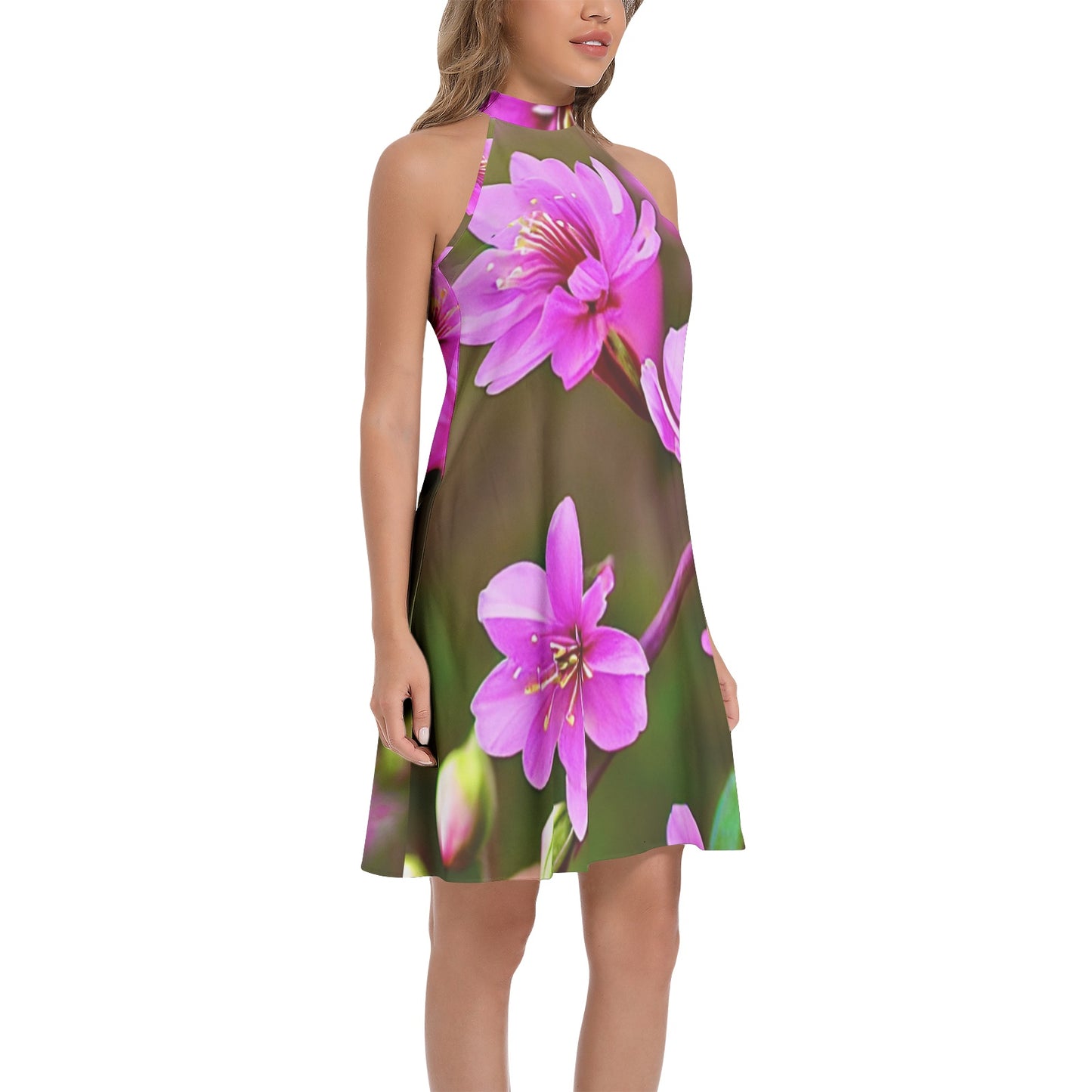 Tie Back Halter Neck Flared Dress