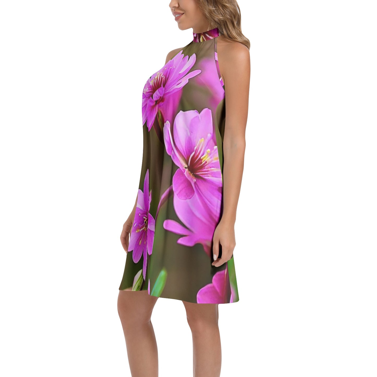 Tie Back Halter Neck Flared Dress