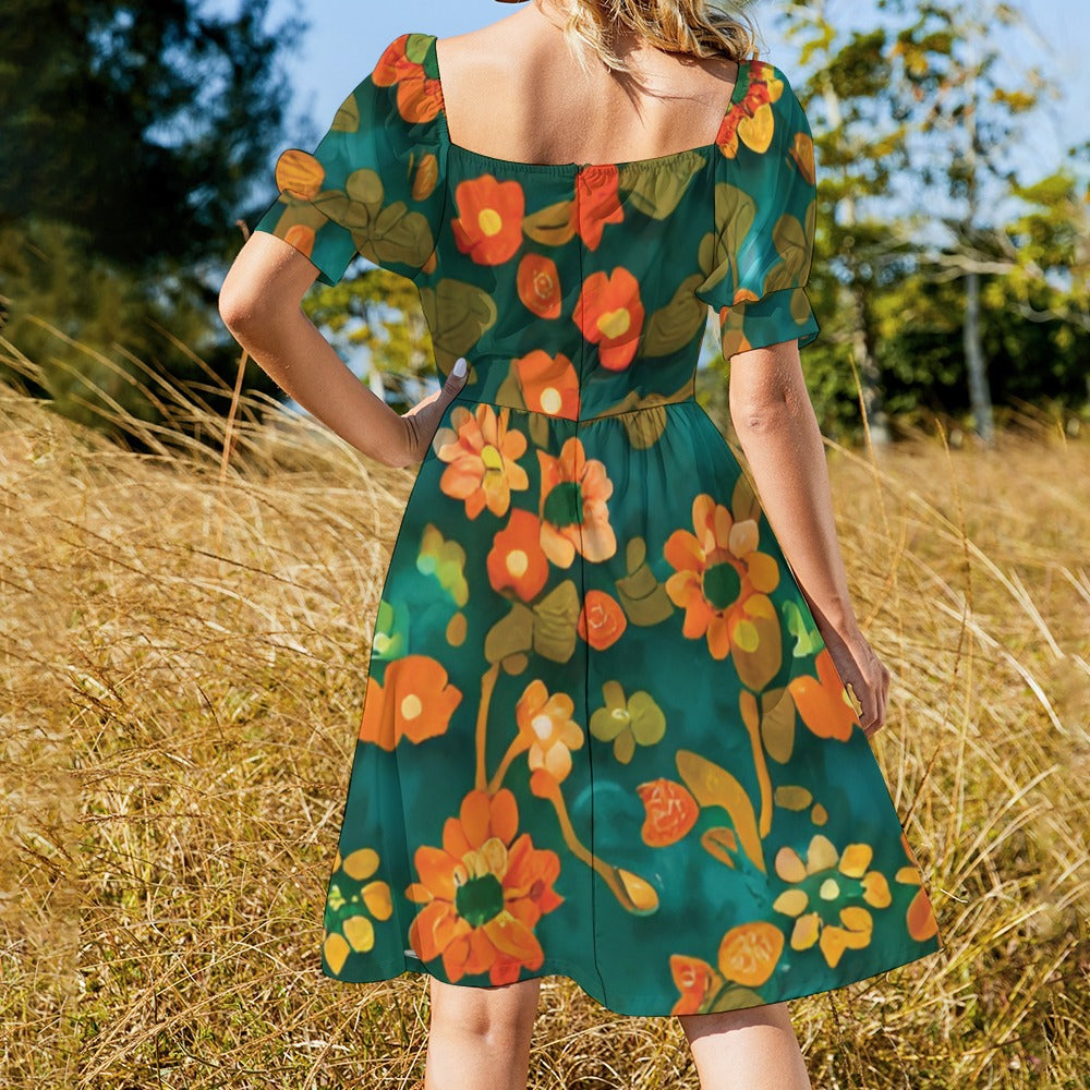 Orange pattern Sweetheart Dress