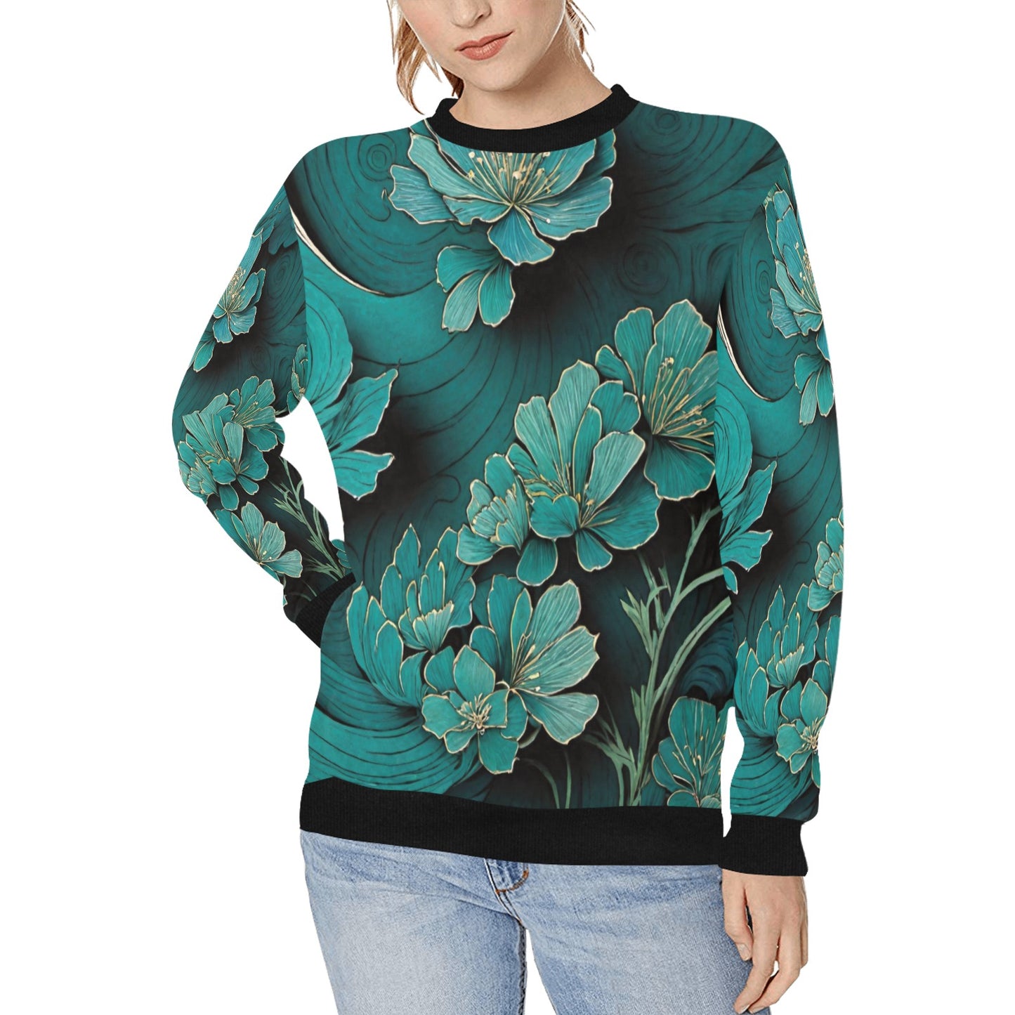 Women's Rib Cuff Crew Neck Sweatshirt (H34)