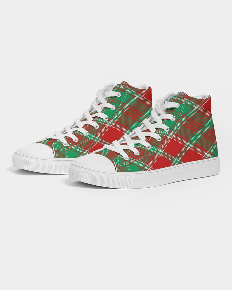 Red & Green cross pattern Men's Hightop Canvas Shoe