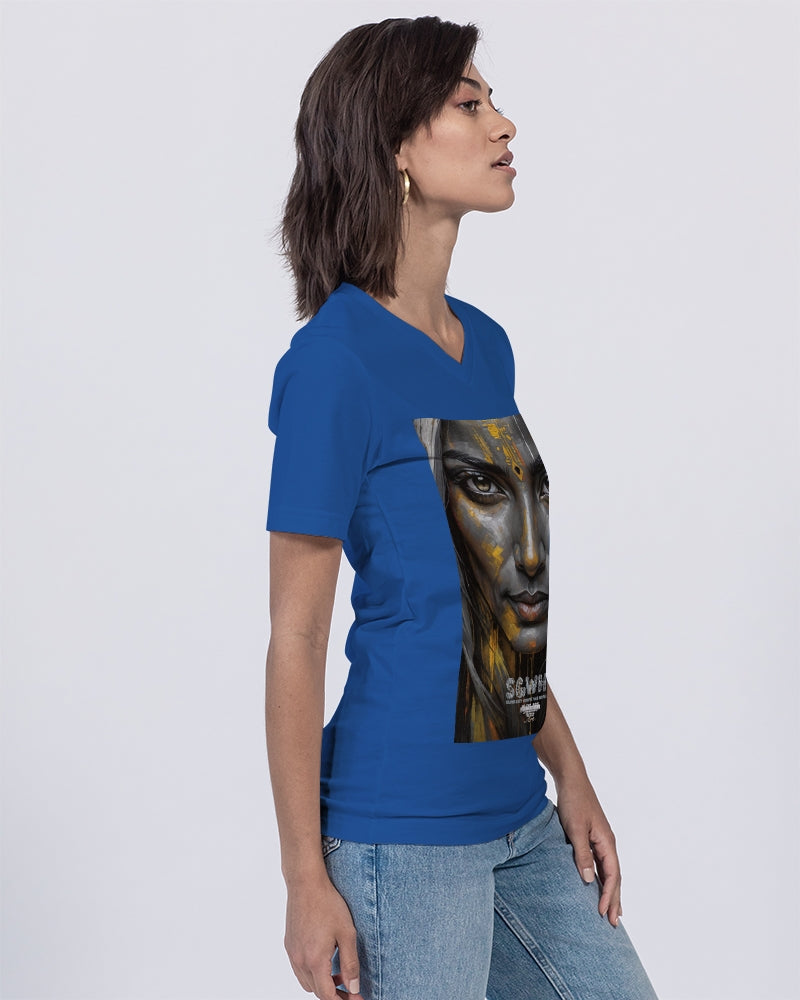 South Asian silver grey white hair sisters portrait [3] Unisex Jersey V-Neck Tee | Bella + Canvas