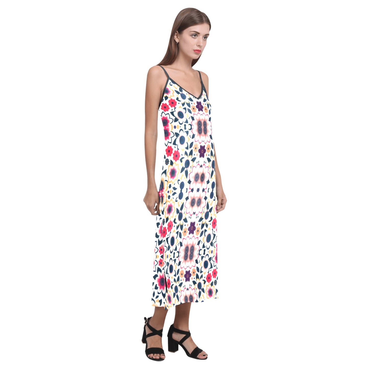 Women's V-Neck Open Fork Long Dress (Model D18)