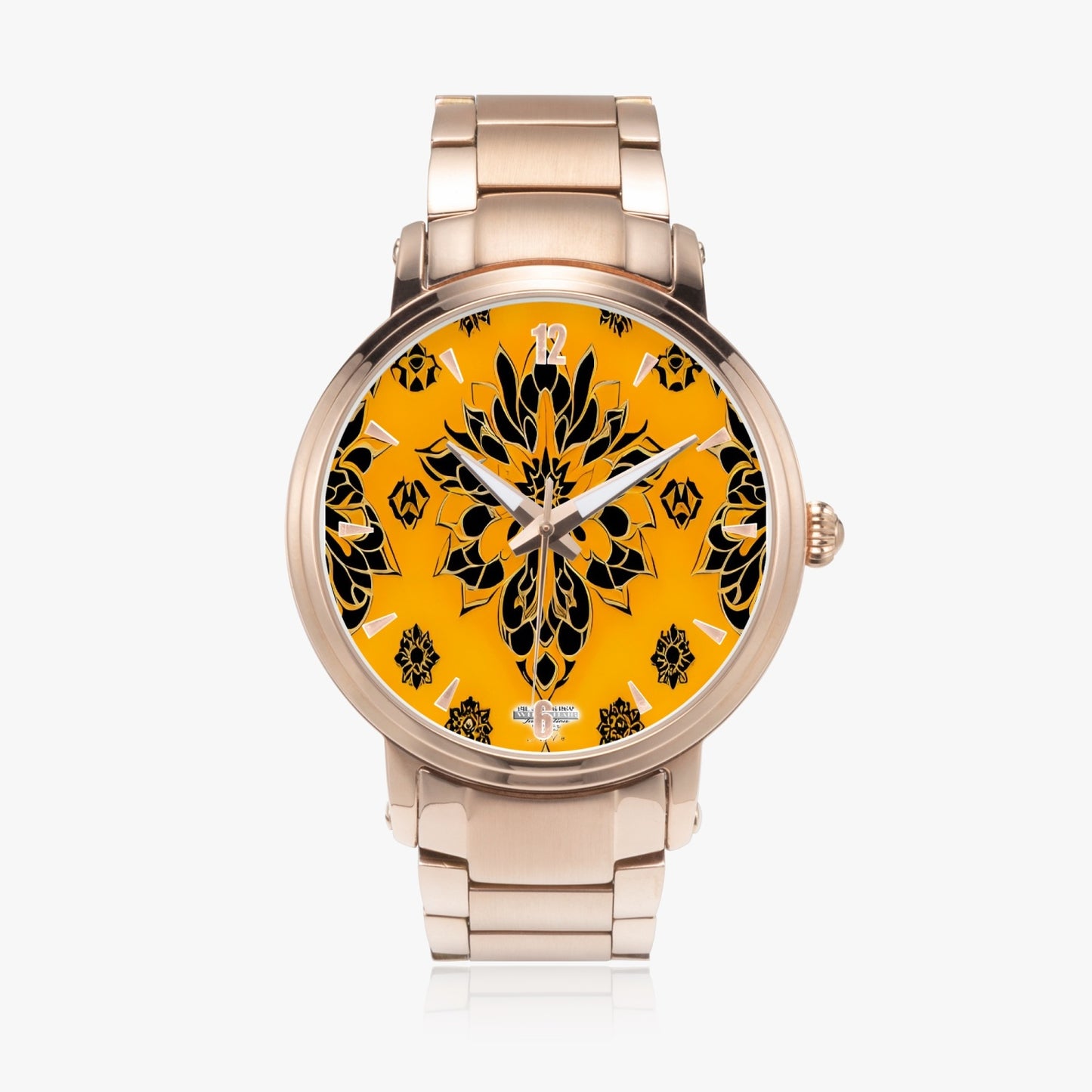 Orange and black royal pattern Steel Strap Automatic Watch (With Indicators)