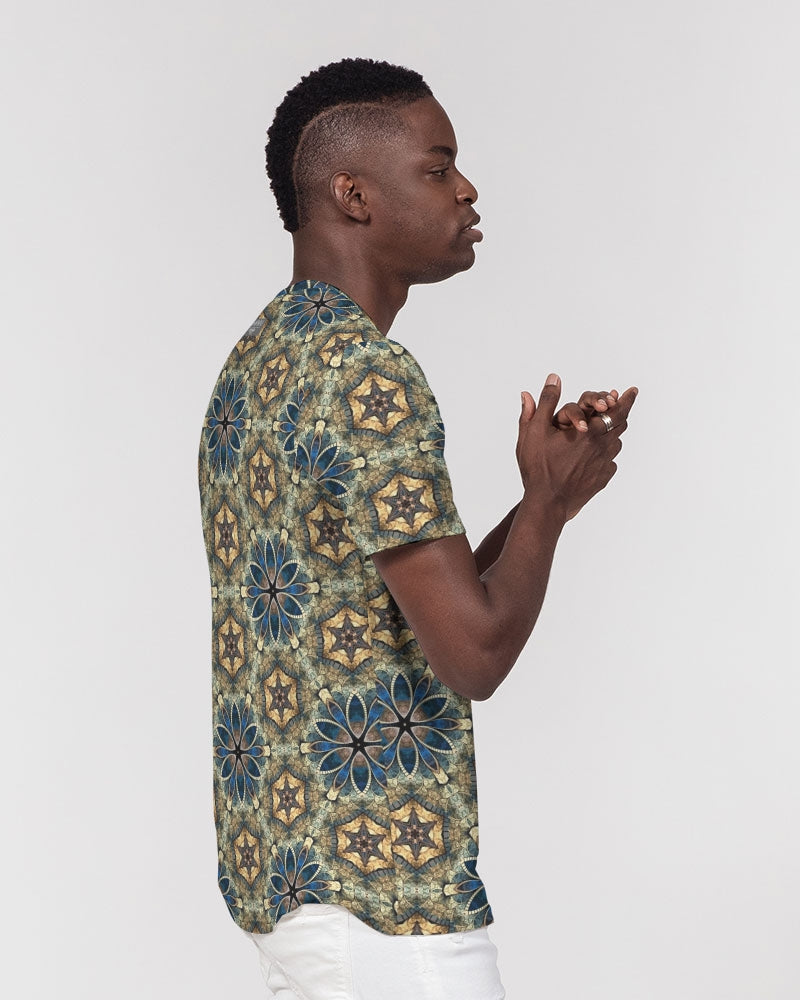 Green & Dark Blue almost star pattern. Men's All-Over Print Pocket Tee