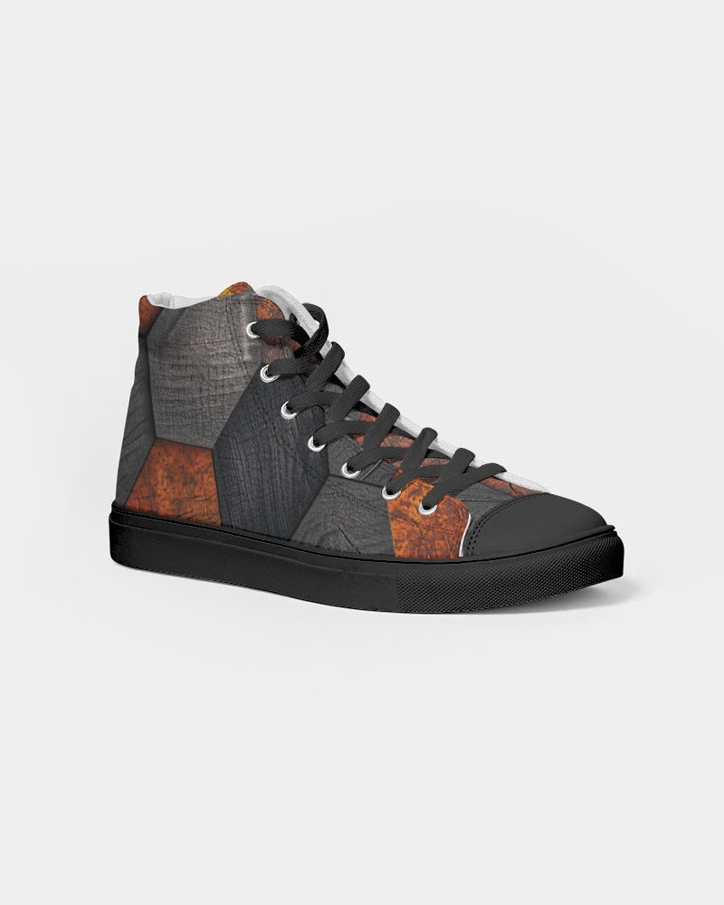 Cool stone hexagon patten 3D Men's Hightop Canvas Shoe - Black