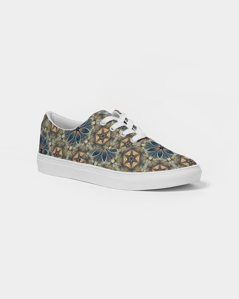 Green & Dark Blue almost star pattern. Men's Lace Up Canvas Shoe