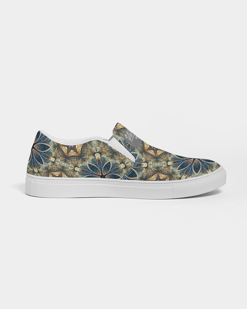 Green & Dark Blue almost star pattern. Men's Slip-On Canvas Shoe