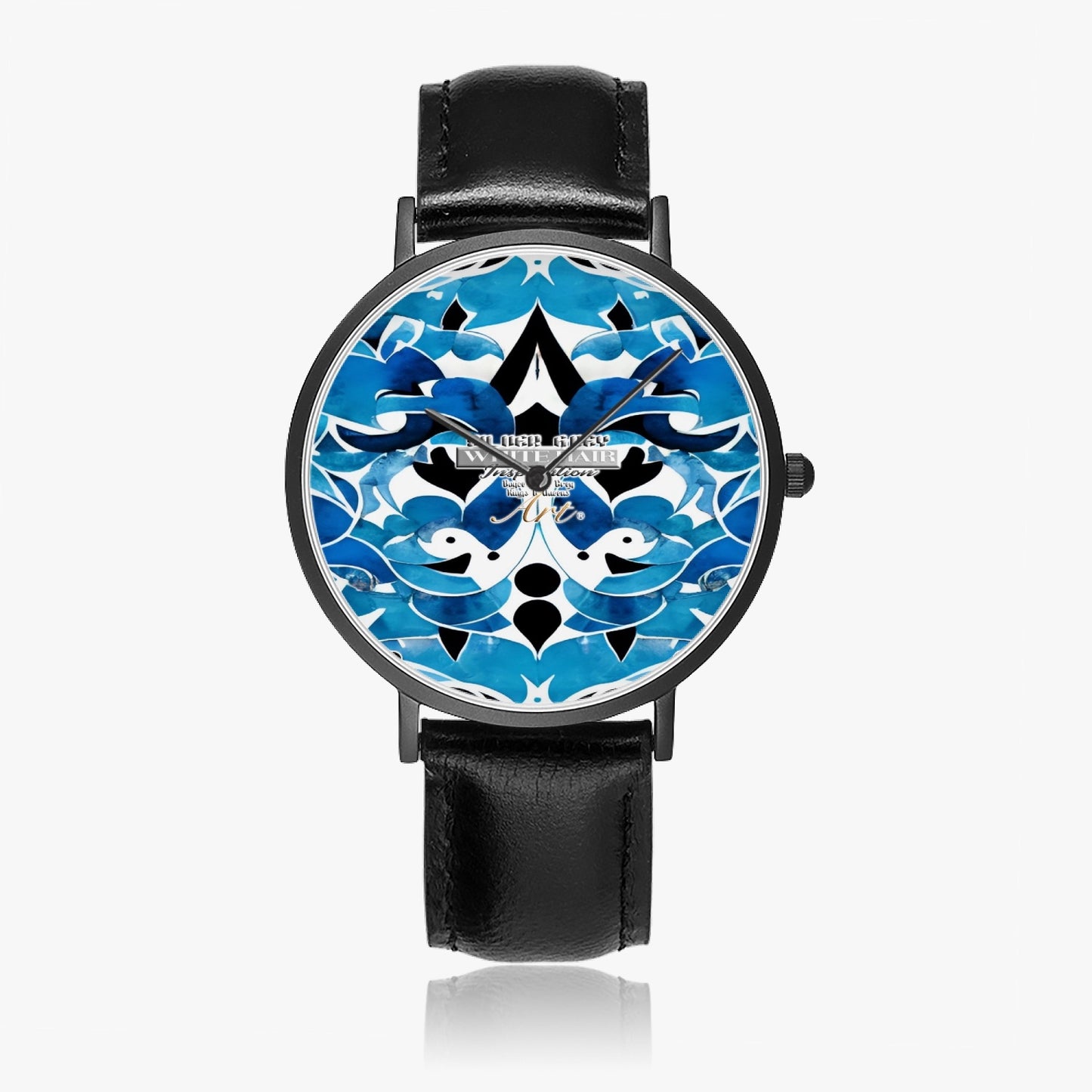 Silver grey white hair inspiration abstract pattern Hot Selling Ultra-Thin Leather Strap Quartz Watch (Black)