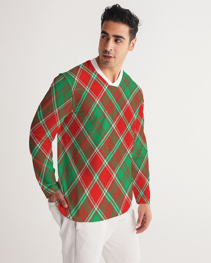 Red & Green cross pattern Men's All-Over Print Long Sleeve Sports Jersey