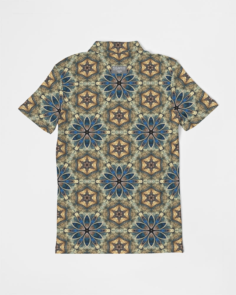 Green & Dark Blue almost star pattern. Men's All-Over Print Slim Fit Short Sleeve Polo