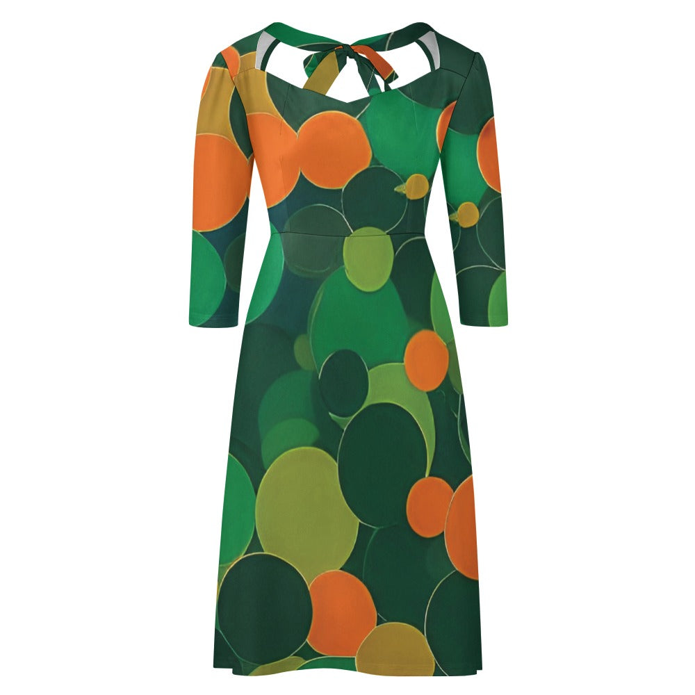 Orange and green ball pattern Knot Flare Dress