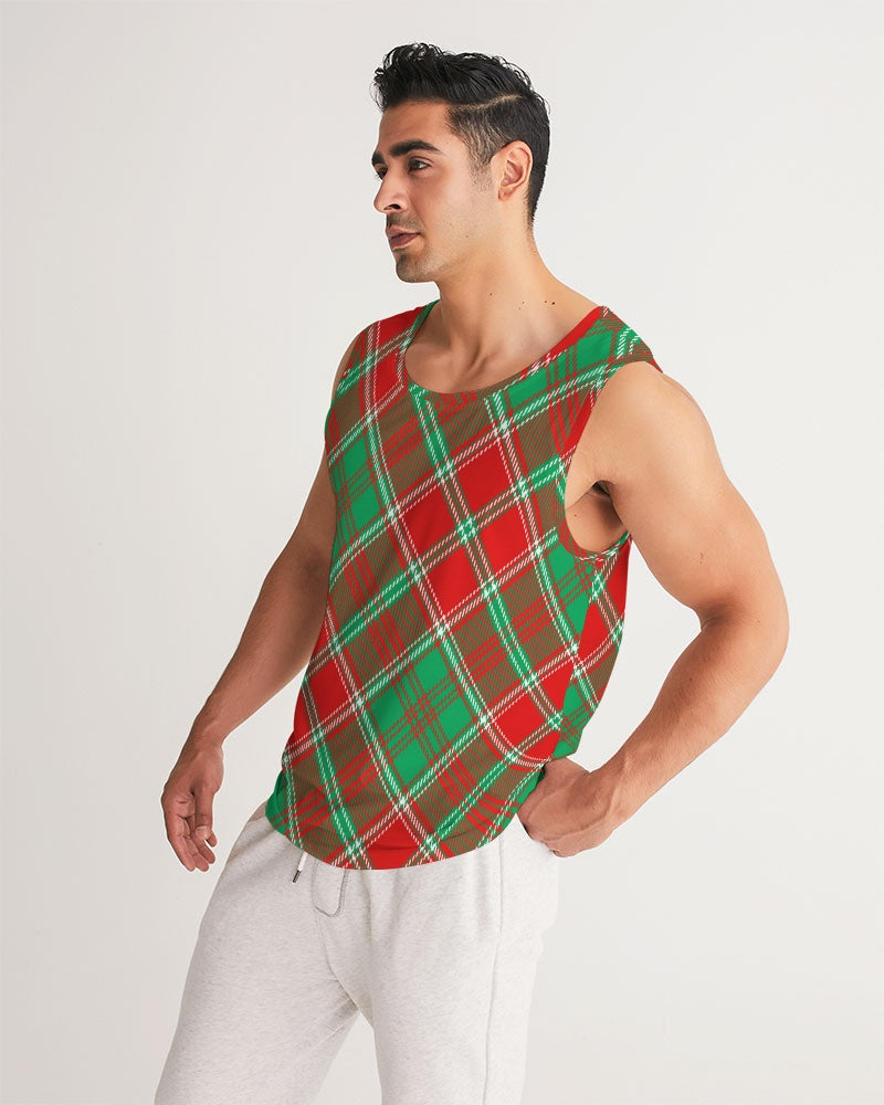 Red & Green cross pattern Men's All-Over Print Sport Tank