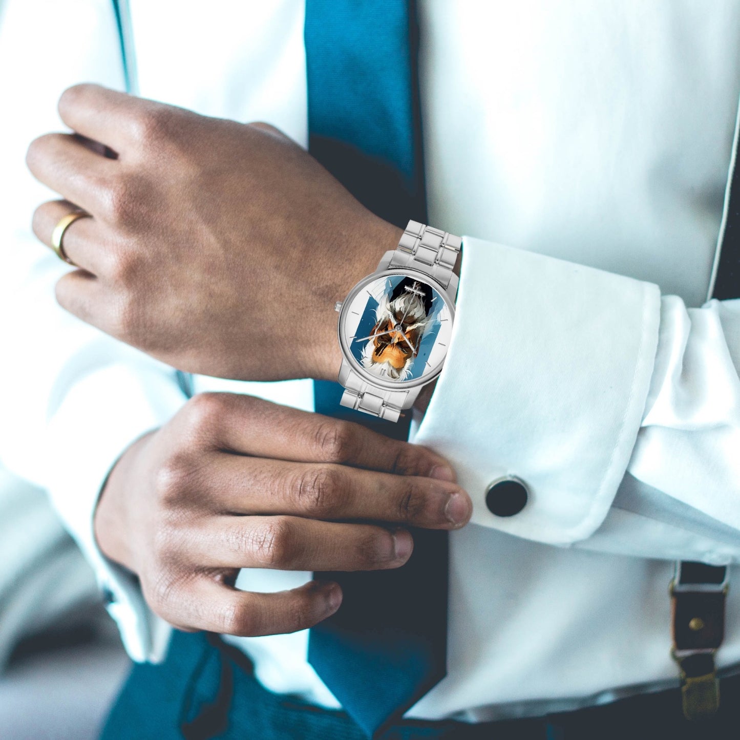 Silver bearded warrior. Folding Clasp Type Stainless Steel Quartz Watch (With Indicators)