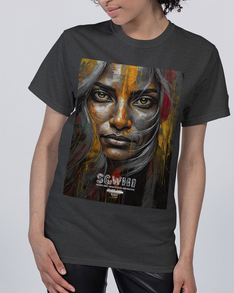 South Asian silver grey white hair sisters portrait  Unisex Tee | Champion