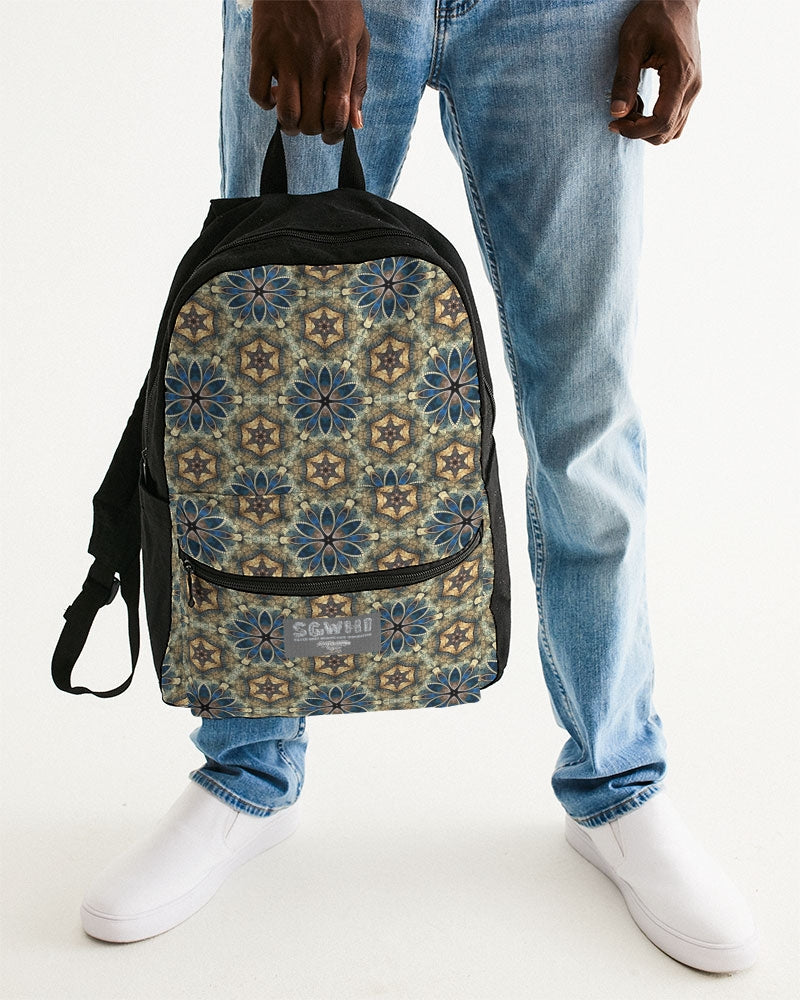 Green & Dark Blue almost star pattern. Small Canvas Backpack