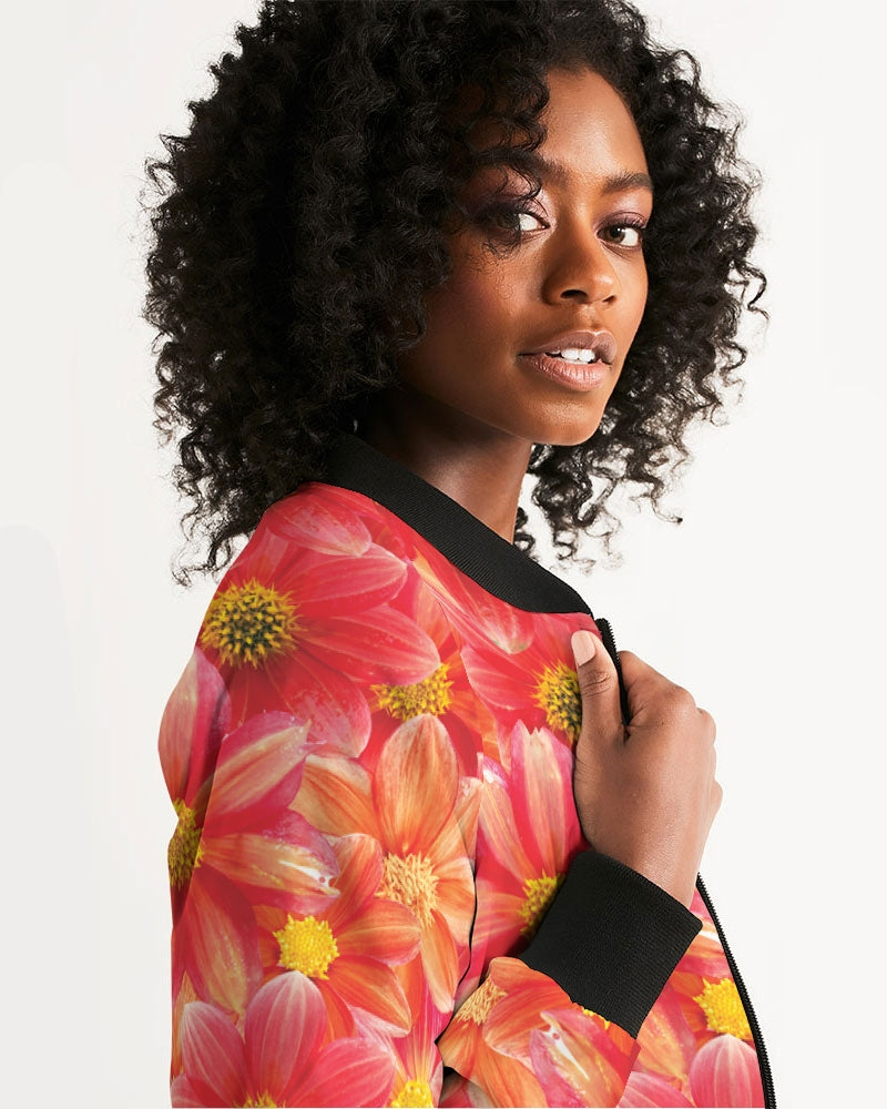 Beautiful blood orange flower design Women's All-Over Print Bomber Jacket