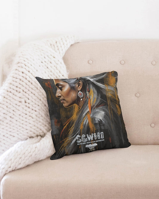 South Asian silver grey white hair sisters portrait [2] Throw Pillow Case 16"x16"