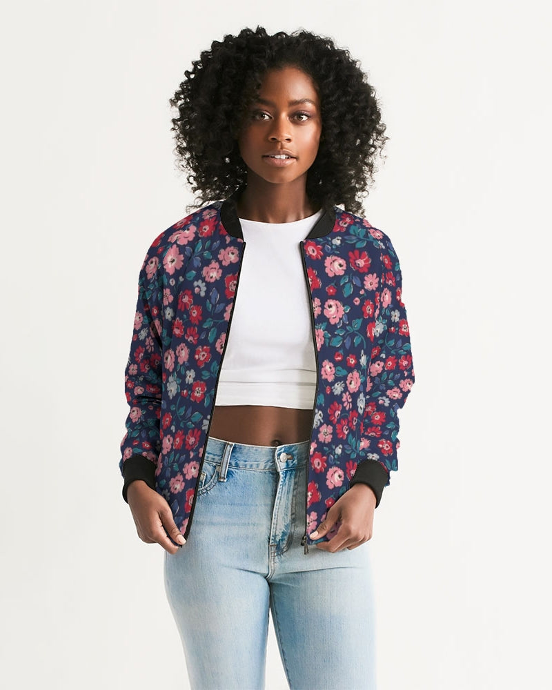 Midnight blue pretty glance.  Women's All-Over Print Bomber Jacket