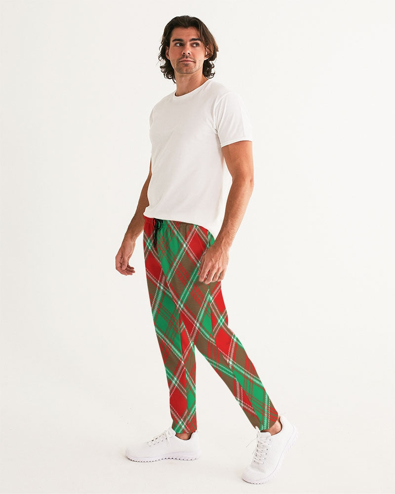 Red & Green cross pattern Men's All-Over Print Joggers