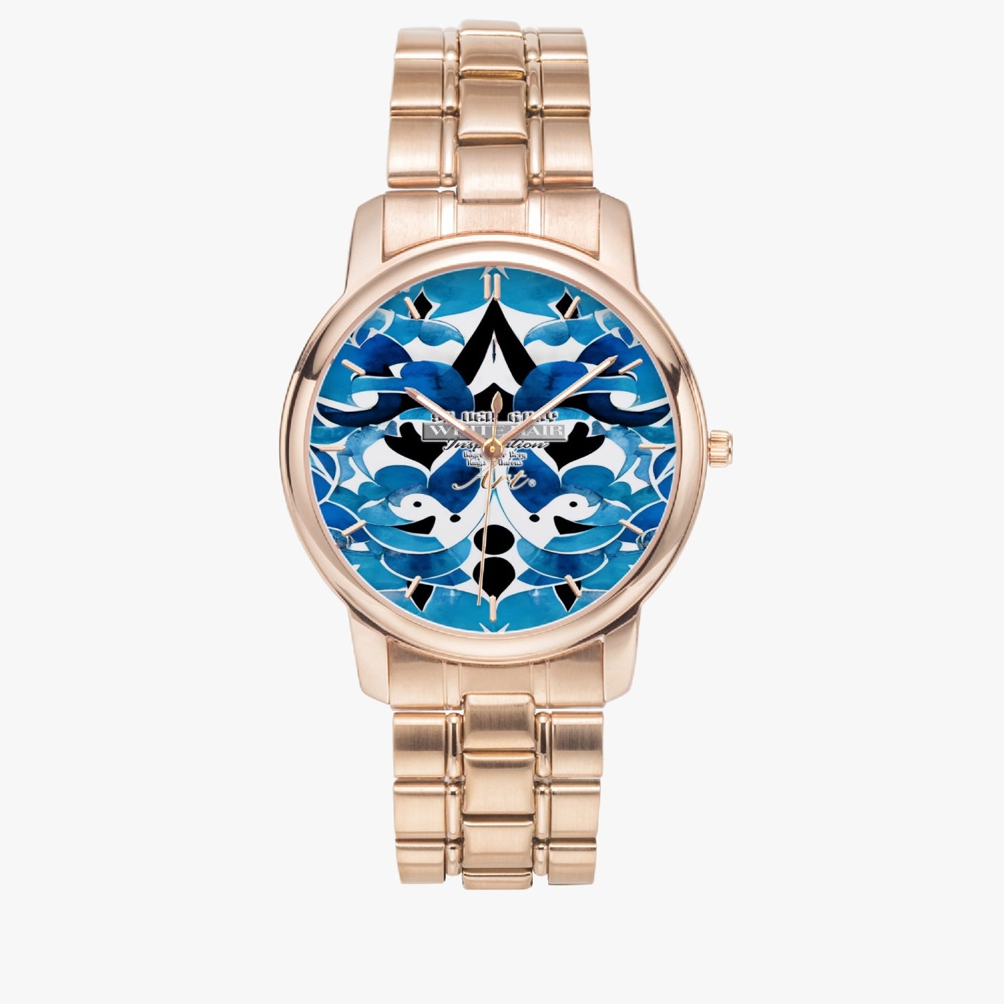 Silver grey white hair inspiration Blue abstract pattern Folding Clasp Type Stainless Steel Quartz Watch (With Indicators)