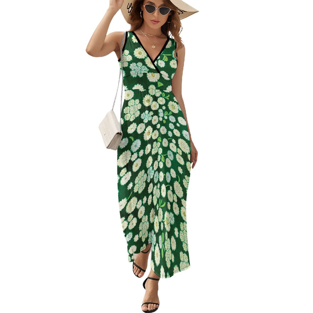 Green floral Temperament Ladies Sleeveless Dress