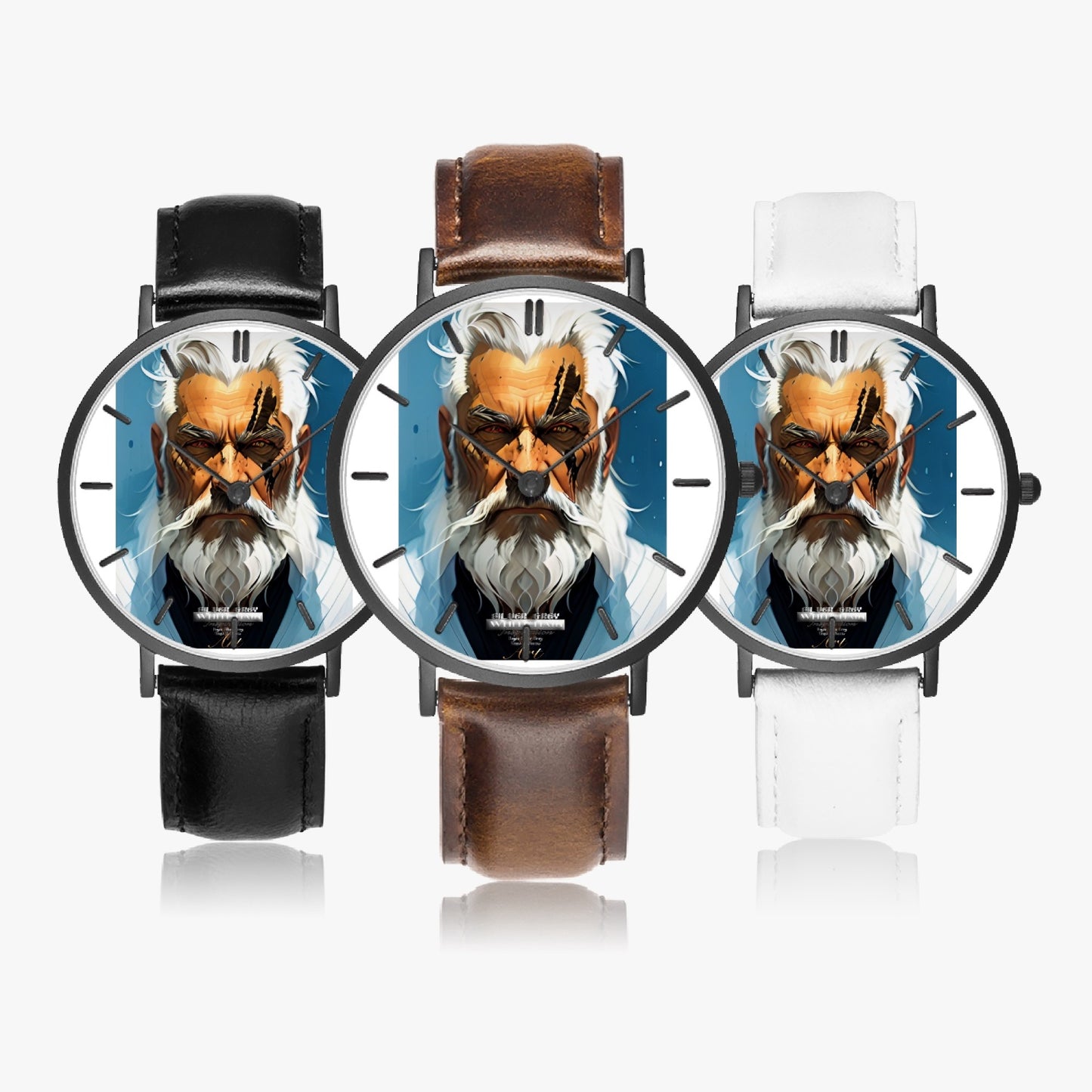 Silver bearded warrior Hot Selling Ultra-Thin Leather Strap Quartz Watch (Black With Indicators)