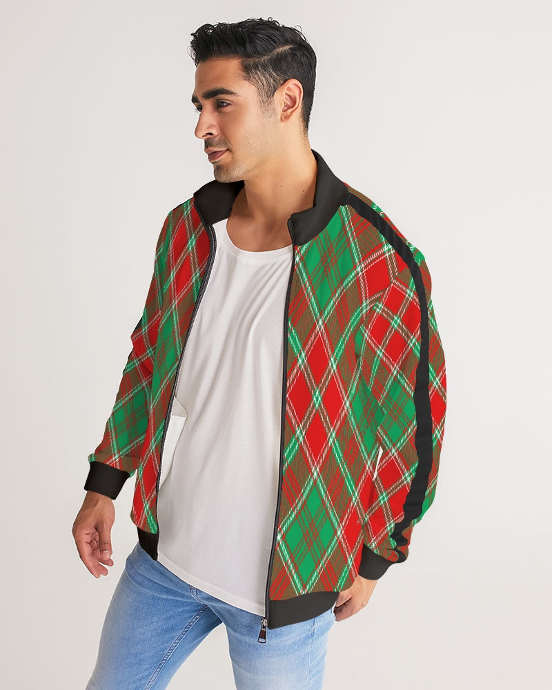 Red & Green cross pattern Men's All-Over Print Stripe Sleeve Track Jacket