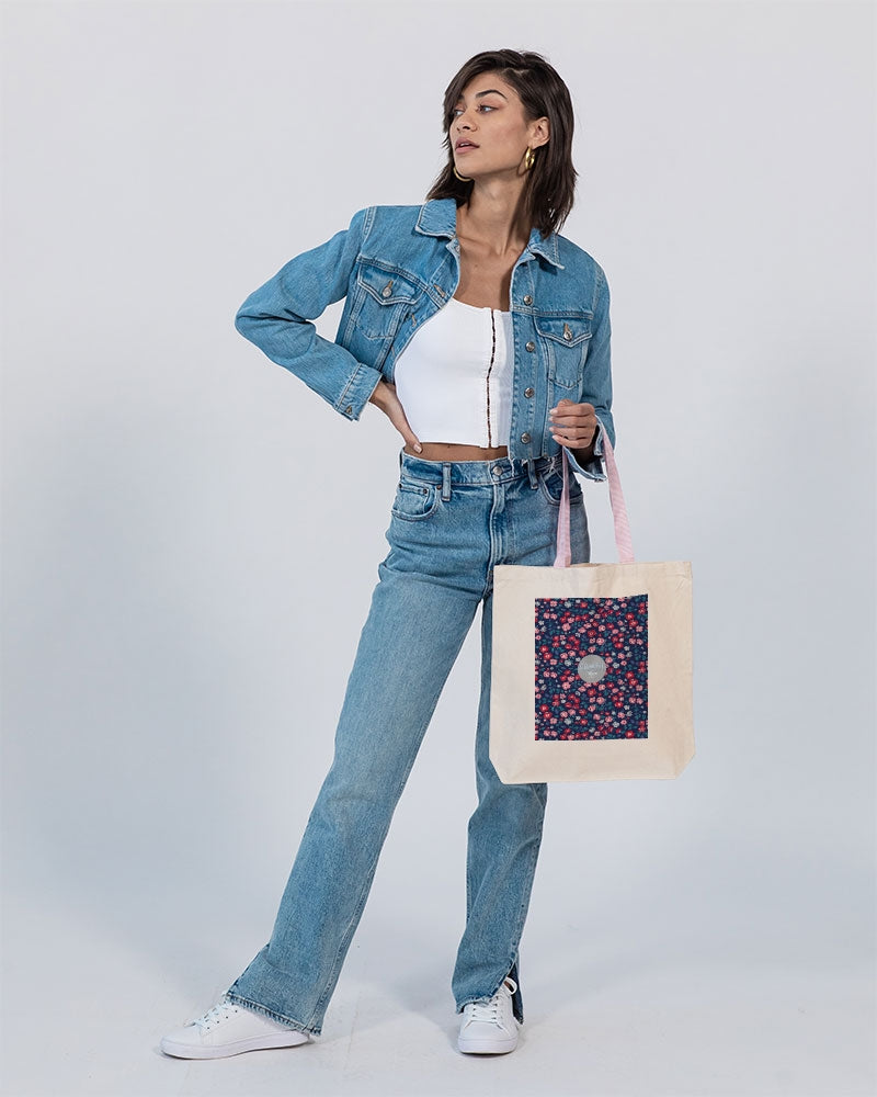 Midnight blue pretty glance.  Canvas Tote with Contrast-Color Handles | Q-Tees