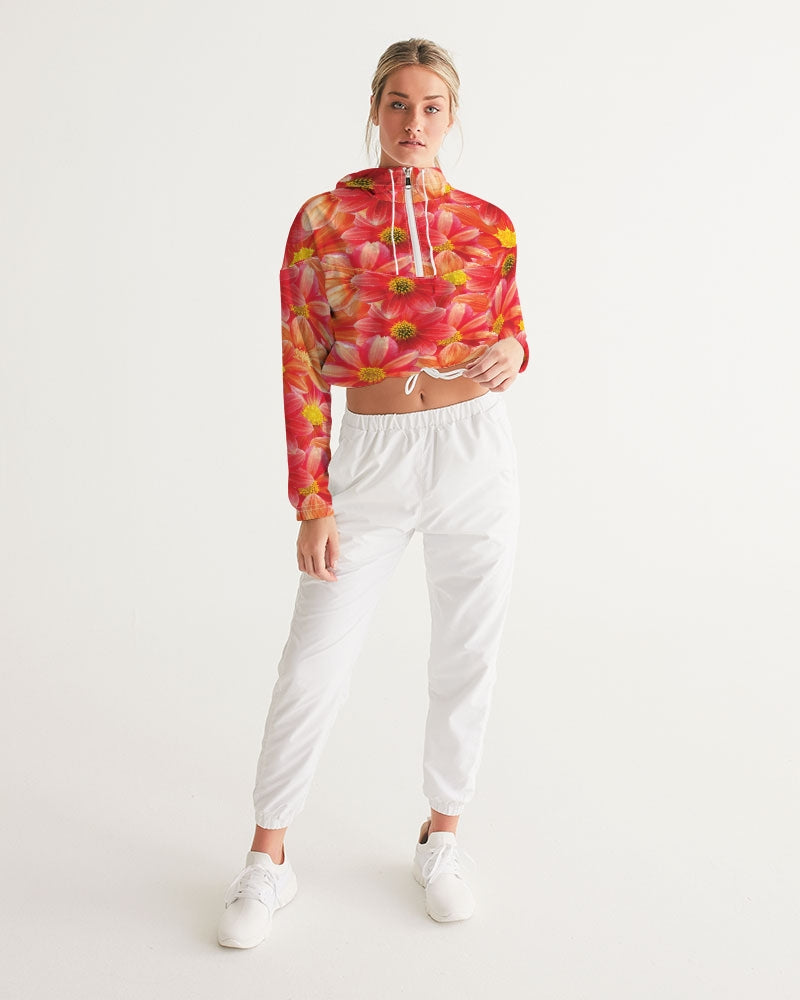 Beautiful blood orange flower design Women's All-Over Print Cropped Windbreaker