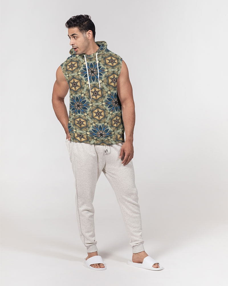 Green & Dark Blue almost star pattern. Men's All-Over Print Heavyweight Sleeveless Hoodie