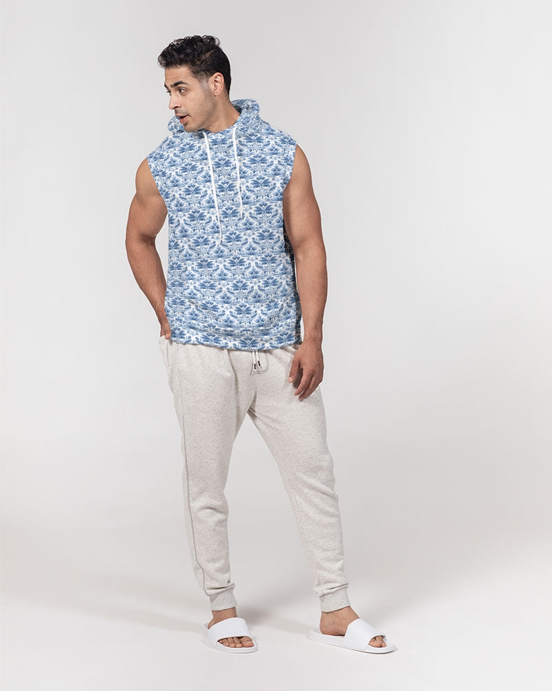 light blue Royal patten  Men's All-Over Print Heavyweight Sleeveless Hoodie