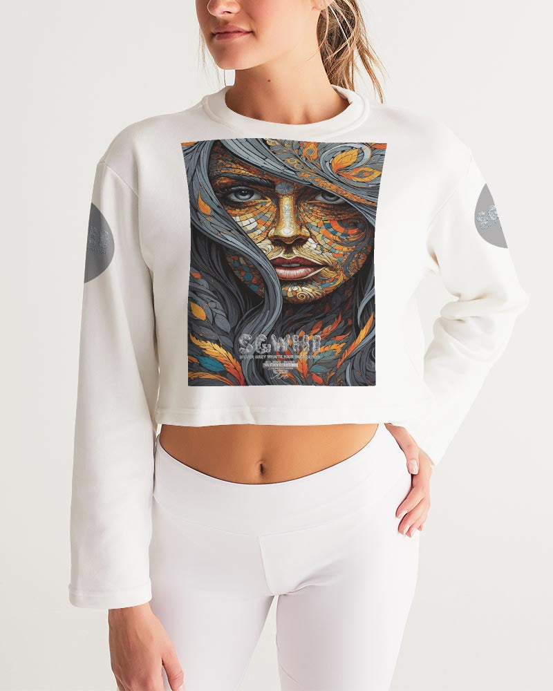 Beautiful Mosaic White Sister  Women's All-Over Print Cropped Sweatshirt