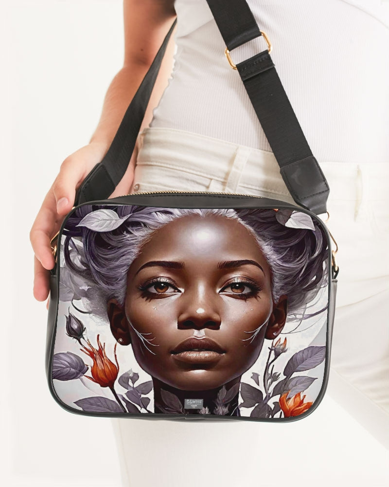 Beautiful black silver grey hair blossom women Crossbody Bag