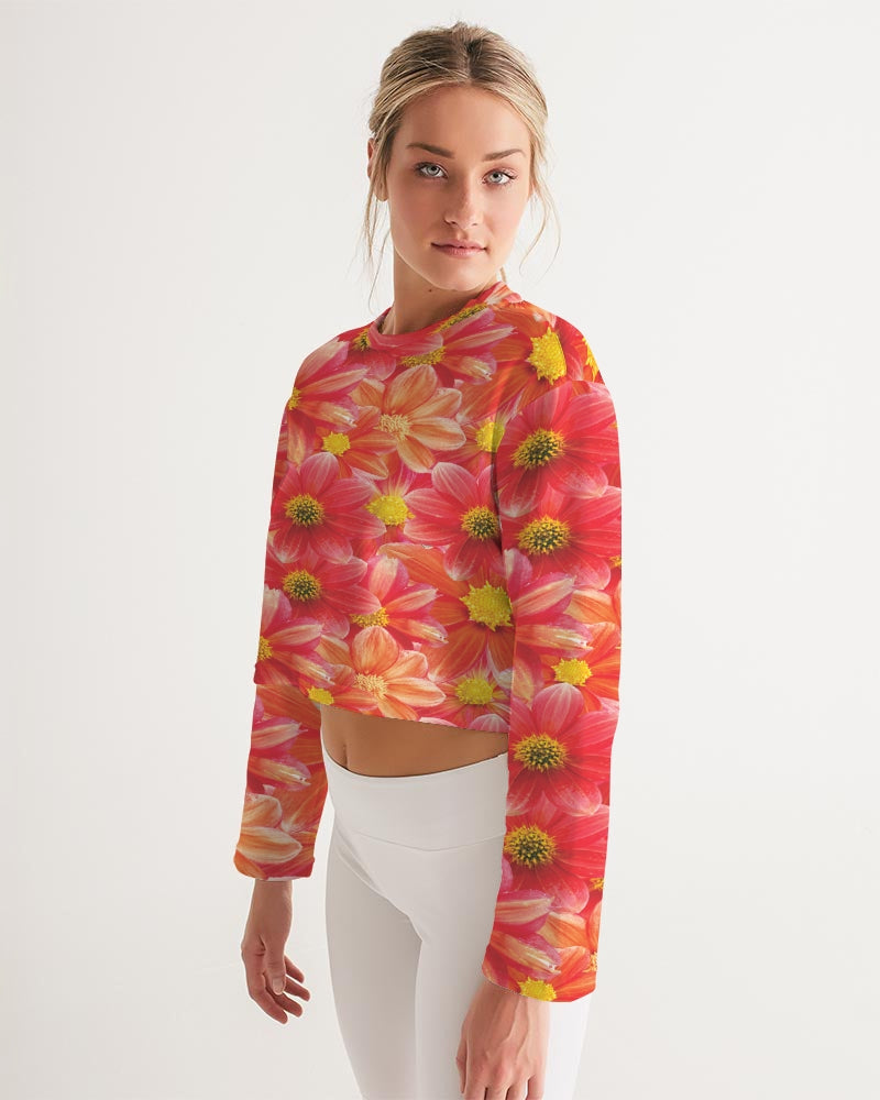 Beautiful blood orange flower design Women's All-Over Print Cropped Sweatshirt