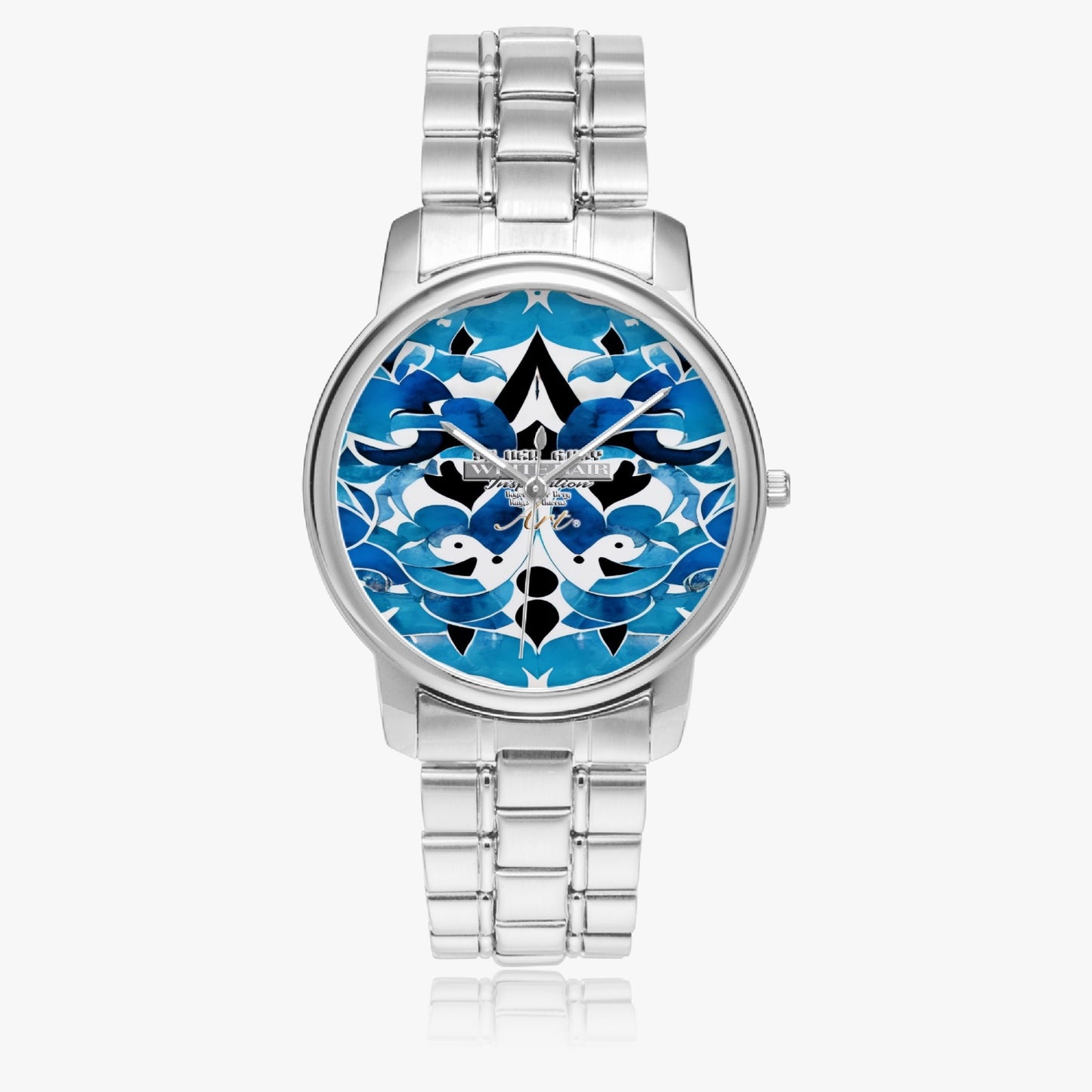 Silver grey white hair inspiration abstract pattern Folding Clasp Type Stainless Steel Quartz Watch